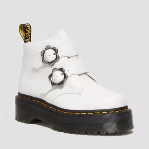 Dr Martens Devon Flower Buckle Leather Platform Boots - White 8